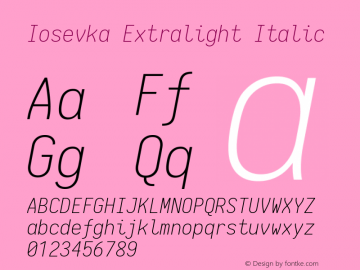 Iosevka Extralight Italic 1.13.2; ttfautohint (v1.6) Font Sample