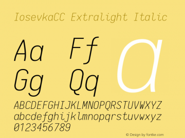 IosevkaCC Extralight Italic 1.13.2; ttfautohint (v1.6) Font Sample