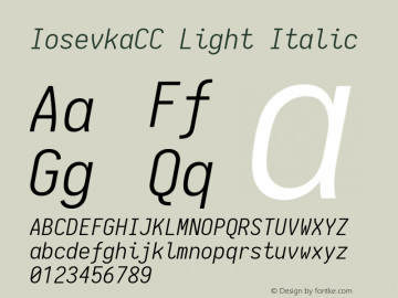 IosevkaCC Light Italic 1.13.2; ttfautohint (v1.6) Font Sample