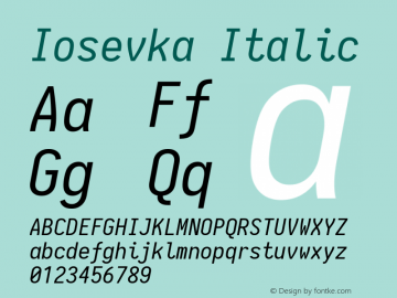 Iosevka Italic 1.13.2; ttfautohint (v1.6) Font Sample