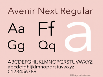 Avenir Next Regular 8.0d2e1 Font Sample