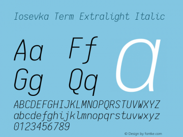 Iosevka Term Extralight Italic 1.13.2; ttfautohint (v1.6)图片样张
