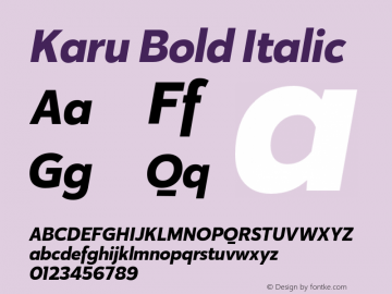 Karu-BoldItalic Version 1.000;PS 001.000;hotconv 1.0.88;makeotf.lib2.5.64775 Font Sample