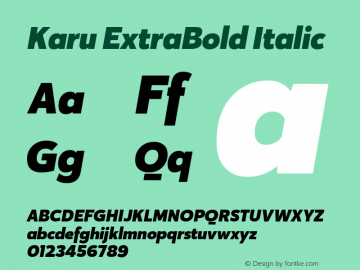Karu-ExtraBoldItalic Version 1.000;PS 001.000;hotconv 1.0.88;makeotf.lib2.5.64775 Font Sample