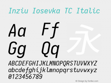 Inziu Iosevka TC Italic Version 1.13.2 Font Sample