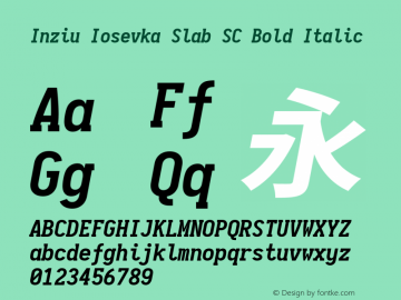 Inziu Iosevka Slab SC Bold Italic Version 1.13.2 Font Sample