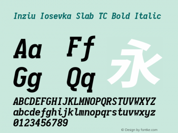 Inziu Iosevka Slab TC Bold Italic Version 1.13.2 Font Sample