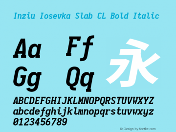 Inziu Iosevka Slab CL Bold Italic Version 1.13.2 Font Sample