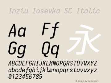 Inziu Iosevka SC Italic Version 1.13.2 Font Sample