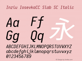 Inziu IosevkaCC Slab SC Italic Version 1.13.2 Font Sample