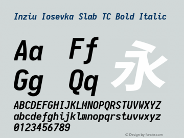 Inziu Iosevka Slab TC Bold Italic Version 1.13.2 Font Sample