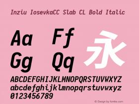 Inziu IosevkaCC Slab CL Bold Italic Version 1.13.2 Font Sample