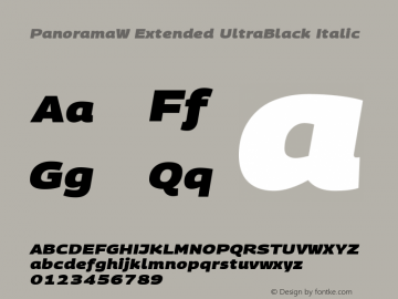 PanoramaW Extended Black Bold Italic Version 1.001;PS 1.1;hotconv 1.0.72;makeotf.lib2.5.5900; ttfautohint (v0.92) -l 8 -r 50 -G 200 -x 14 -w 