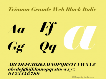 Trianon Grande Black Italic Version 1.202;PS 1.202;hotconv 1.0.72;makeotf.lib2.5.5900; ttfautohint (v1.3.34-f4db) Font Sample