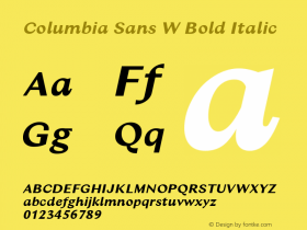 Columbia Sans W Bold Italic Version 1.001;PS 1.1;hotconv 1.0.88;makeotf.lib2.5.647800; ttfautohint (v1.3.34-f4db)图片样张