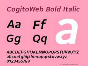 CogitoWeb Bold Italic Version 1.001;PS 1.1;hotconv 1.0.72;makeotf.lib2.5.5900; ttfautohint (v0.92) -l 8 -r 50 -G 200 -x 14 -w 