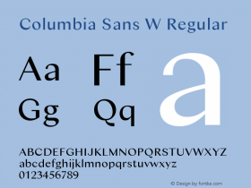 Columbia Sans W Version 1.001;PS 1.1;hotconv 1.0.88;makeotf.lib2.5.647800; ttfautohint (v1.3.34-f4db)图片样张