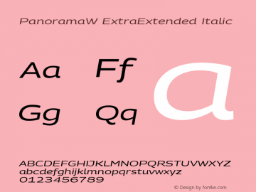 PanoramaW ExtraExtended Italic Version 1.001;PS 1.1;hotconv 1.0.72;makeotf.lib2.5.5900; ttfautohint (v0.92) -l 8 -r 50 -G 200 -x 14 -w 