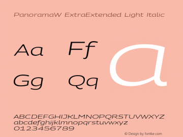 PanoramaW ExtraExtended Light Italic Version 1.001;PS 1.1;hotconv 1.0.72;makeotf.lib2.5.5900; ttfautohint (v0.92) -l 8 -r 50 -G 200 -x 14 -w 