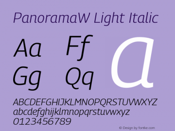 PanoramaW Light Italic Version 1.001;PS 1.1;hotconv 1.0.72;makeotf.lib2.5.5900; ttfautohint (v0.92) -l 8 -r 50 -G 200 -x 14 -w 