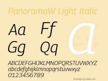 PanoramaW Light Italic Version 1.001;PS 1.1;hotconv 1.0.72;makeotf.lib2.5.5900; ttfautohint (v0.92) -l 8 -r 50 -G 200 -x 14 -w 