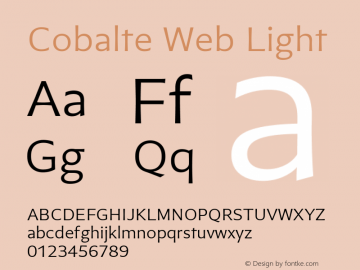 Cobalte Web Light Regular Version 1.001;PS 1.1;hotconv 1.0.72;makeotf.lib2.5.5900; ttfautohint (v1.3.34-f4db) Font Sample