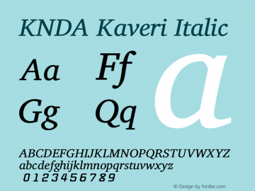 KNDA Kaveri Italic Version 0.101; dev c39526M Font Sample