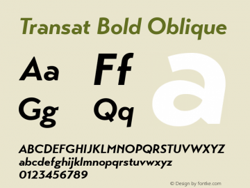 Transat Bold Oblique Version 1.1 Font Sample
