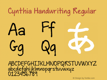 Cynthia Handwriting Version 1.502 Font Sample