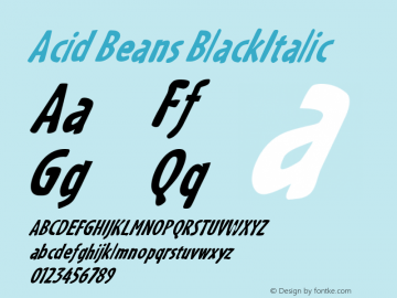 Acid Beans BlackItalic Macromedia Fontographer 4.1.5 3/10/99 Font Sample