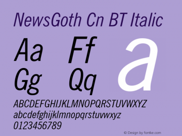 News Gothic Condensed Italic BT Version 2.1图片样张