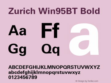 Zurich Bold Win95BT Version 2.1 Font Sample