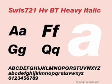 Swiss 721 Heavy Italic BT Version 2.1图片样张