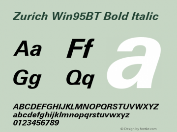 Zurich Bold Italic Win95BT Version 2.1图片样张