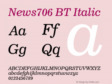 News 706 Italic BT Version 2.1 Font Sample