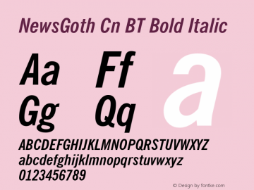 News Gothic Bold Condensed Italic BT Version 2.1图片样张