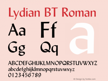 Lydian BT Version 2.1 Font Sample