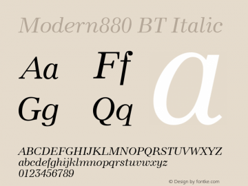 Modern 880 Italic BT Version 2.1 Font Sample