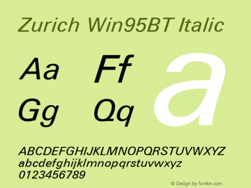 Zurich Italic Win95BT Version 2.1图片样张