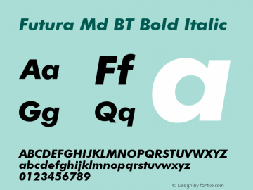 Futura Bold Italic BT Version 2.1 Font Sample