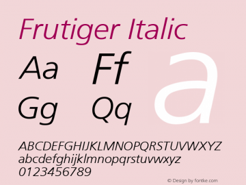 Frutiger Italic Altsys Metamorphosis:15.11.2000 Font Sample