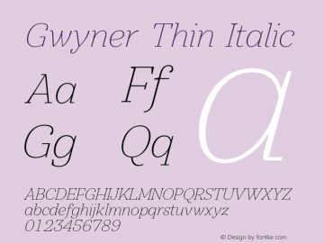 Gwyner-ThinItalic Version 1.000图片样张