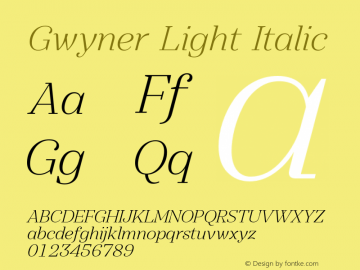 Gwyner-LightItalic Version 1.000 Font Sample