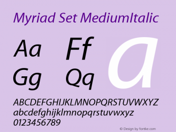 Myriad Set MediumItalic 5.0d6 Font Sample