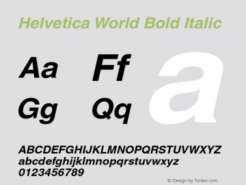 Helvetica World Bold Italic Version 1.05 build 102 Font Sample