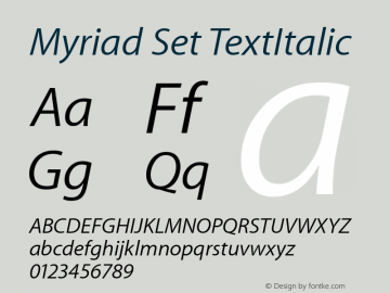 Myriad Set TextItalic 5.0d6 Font Sample