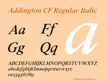 AddingtonCF-RegularItalic Version 1.400;PS 001.400;hotconv 1.0.88;makeotf.lib2.5.64775 Font Sample