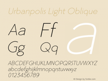 Urbanpolis Light Italic Version 1.000 Font Sample