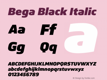 Bega-BlackItalic Version 1.0 Font Sample