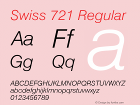 Swiss 721 Light Italic Version 2.0-1.0 Font Sample